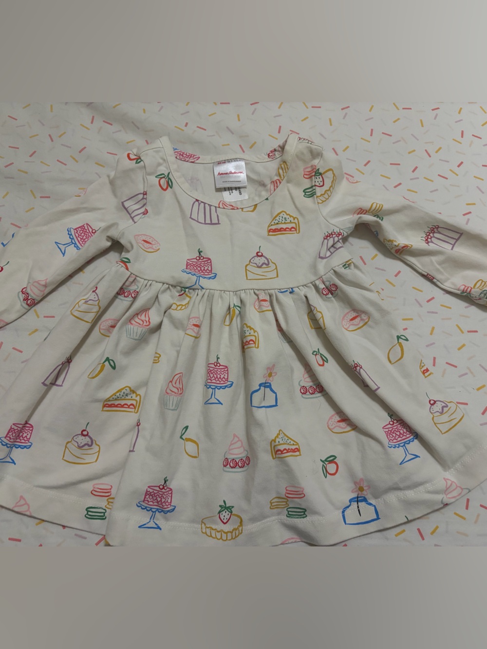 Hanna Andersson Cream Long-Sleeve Dessert Print Pajama Dress